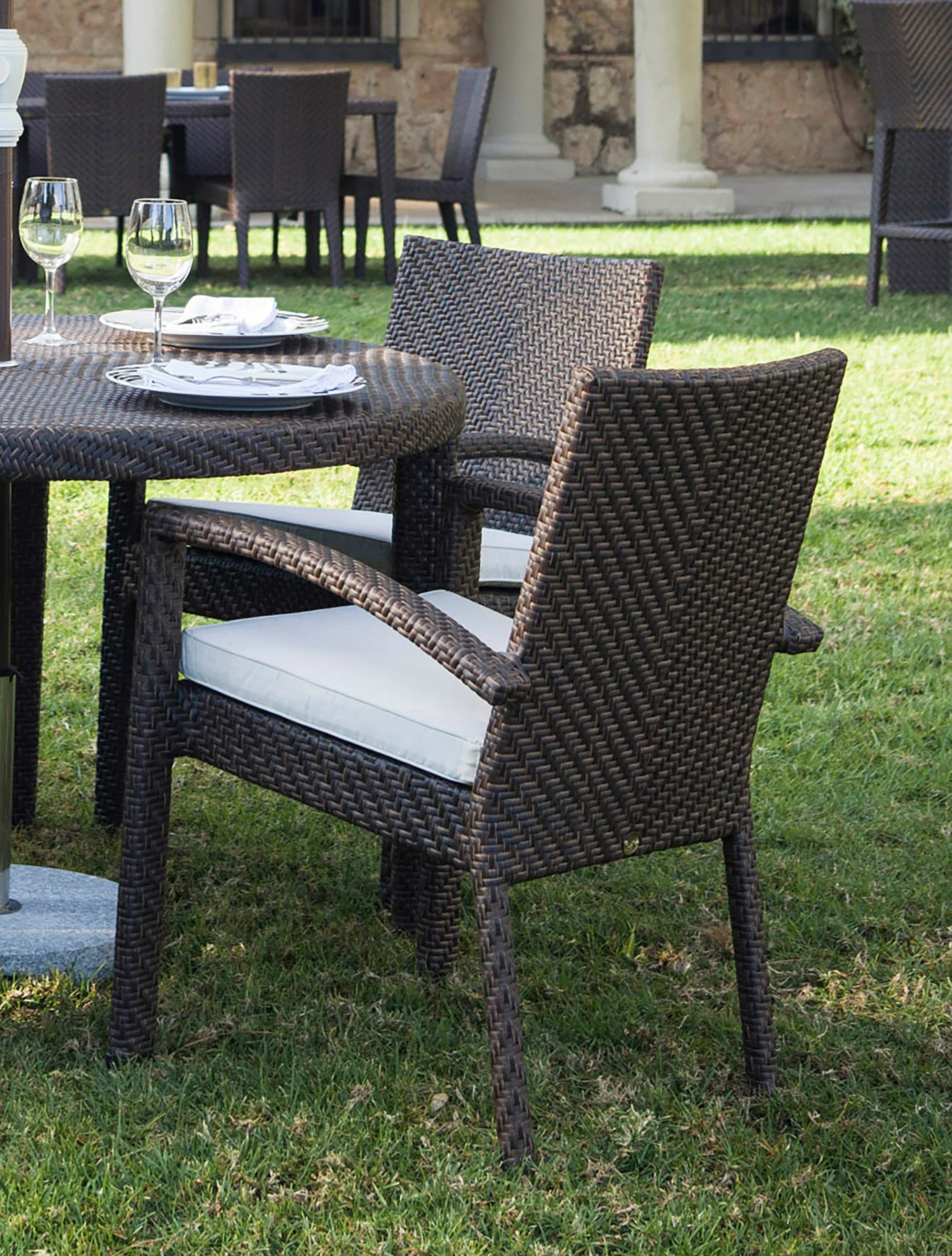 Outdoor Square Dining Armchairs with Cushions