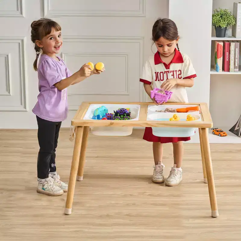 VEVOR Sensory Table for Toddlers, Kids Activity Table with 3 Foldable Storage Bins & Paper Roll Holder, Indoor/Outdoor Play Sand and Water Table