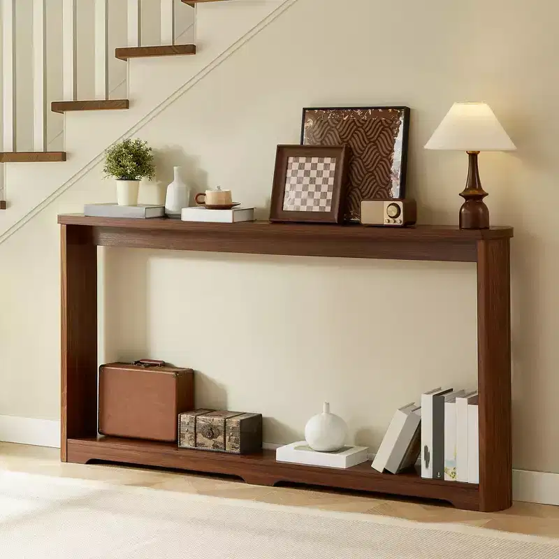 70.1-inch Corrugated Texture Storage Side Table, Narrow Wooden Design, ideal for placement behind sofas, perfect for entryways . Walnut