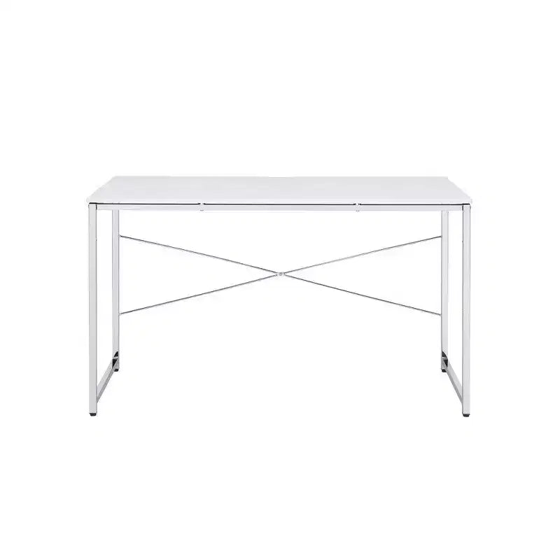 Royal Hampton Writing Desk with X Shaped Cross Bar and Chrome Finish, White