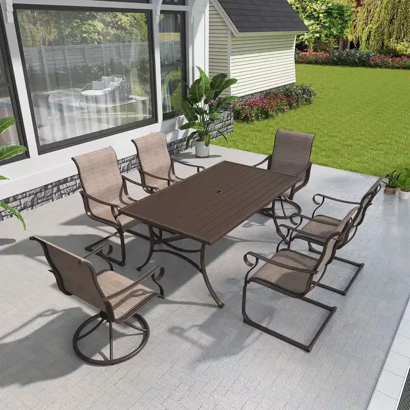 Mondawe 7-Piece Outdoor Steel Dining Set,With 1 Square Table & 6 Dining Chairs