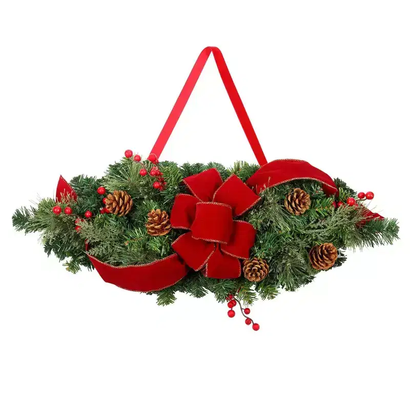 Haute Décor 28" Battery Operated Pre-Lit LED Mixed Pine Christmas Artificial Window Swag White Lights