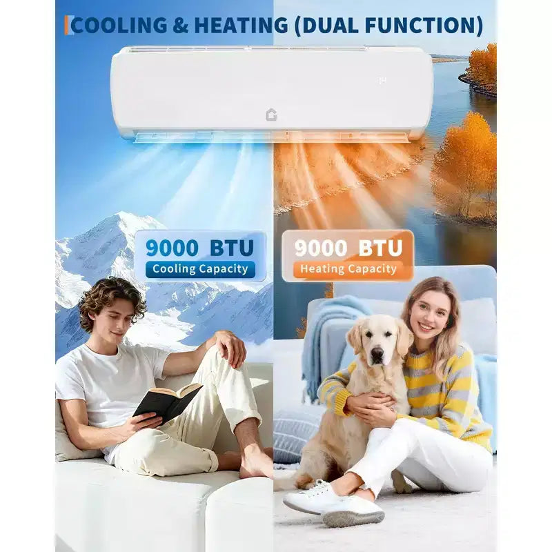 Acekool 9,000 BTU Mini Split Air Conditioner Heat Pump, 19 SEER2 Ductless Inverter AC 115V, Wall Mount, Installation Kit, White