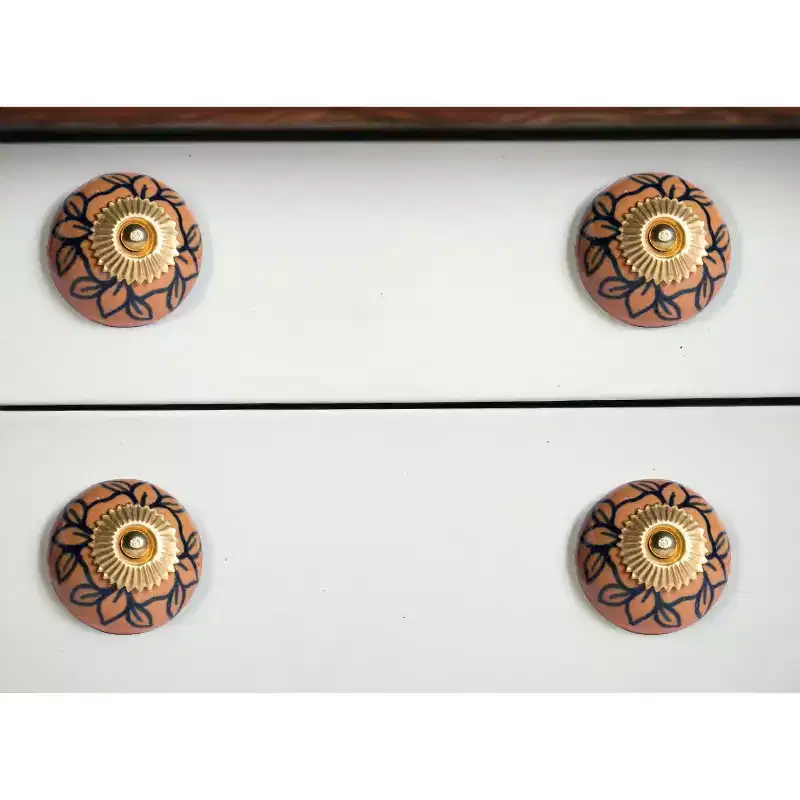 HomeRoots Set of Twelve Blue And Orange Ceramic And Metal Drawer Pull Knobs