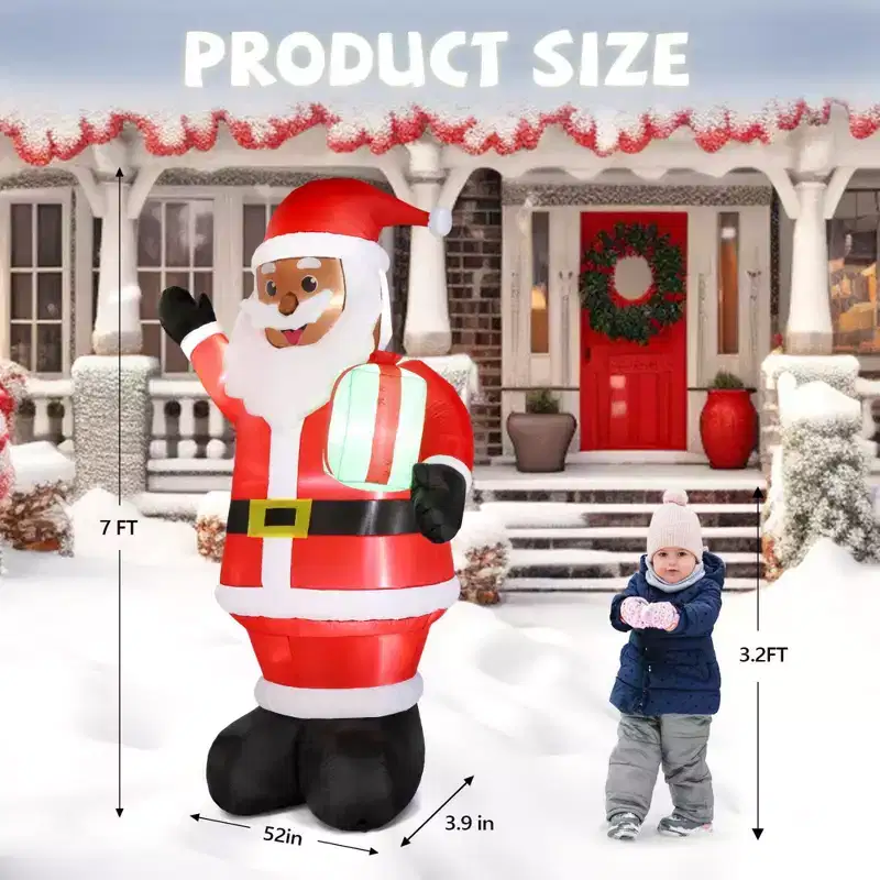 NAYSAYE 7FT Melanin Inspired Santa Claus Christmas Inflatable Outdoor Decoration, Santa Blow Up Inflatables with Gift Bag, Christmas Yard Decor