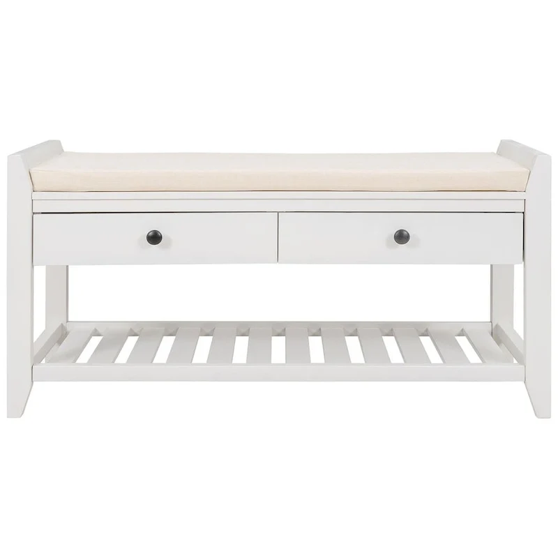 Wooden Storage Bench with Shoe Rack and Drawers