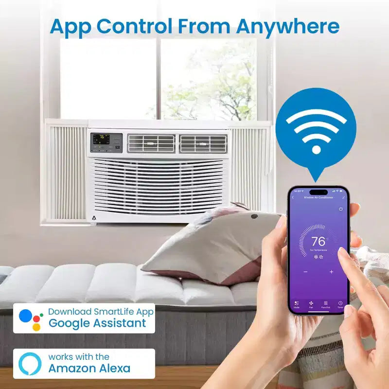 8000 BTU Smart Window AC - WiFi Enabled Air Conditioner for 350 Sq.Ft Rooms, 11 EER Quiet 51dB Cooling w/App Control, Digital Display & Remote