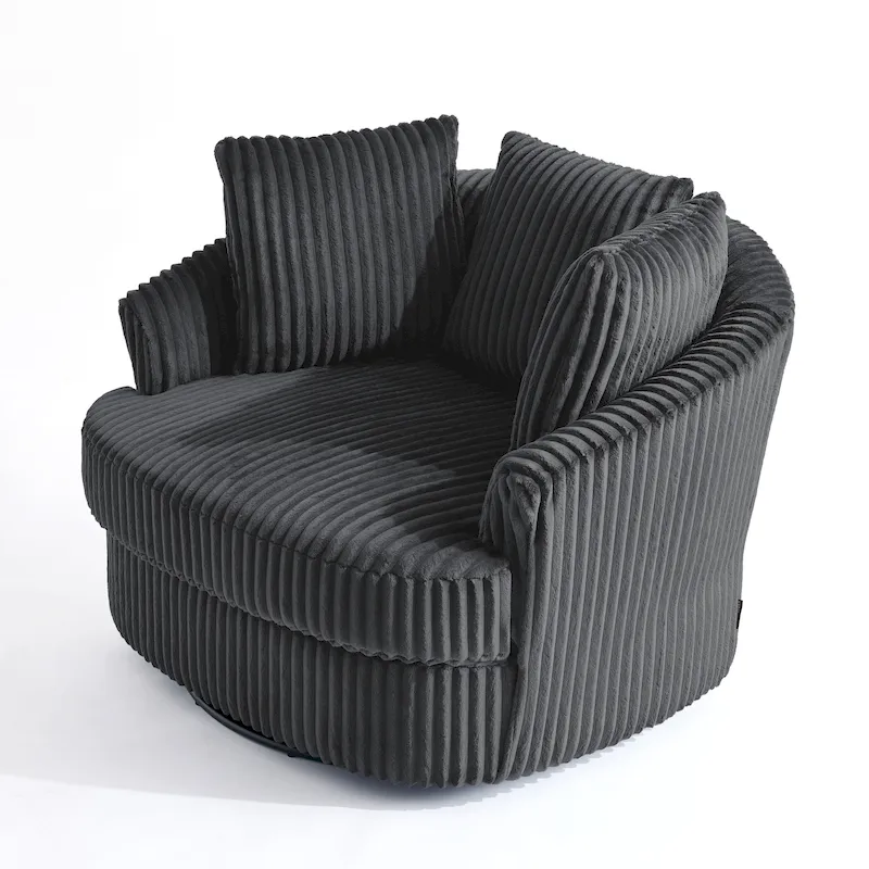 Fauteuil pivotant surdimensionné 43 W en velours côtelé pelucheux avec accoudoirs encastrés