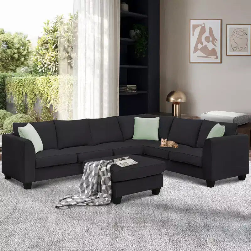 Modular Sectional Sofa 7 Seats with Ottoman L Shape Fabric Sofa Corner Couch Set with 3 Pillows-ModernLuxe