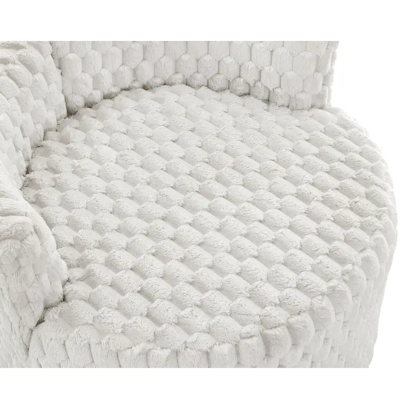 Off White 3D Upholstered Barrel Accent Chair with Wheels