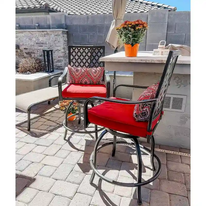 Outdoor Swivel Metal Cushioned Bar Height Patio Chairs Set of 4