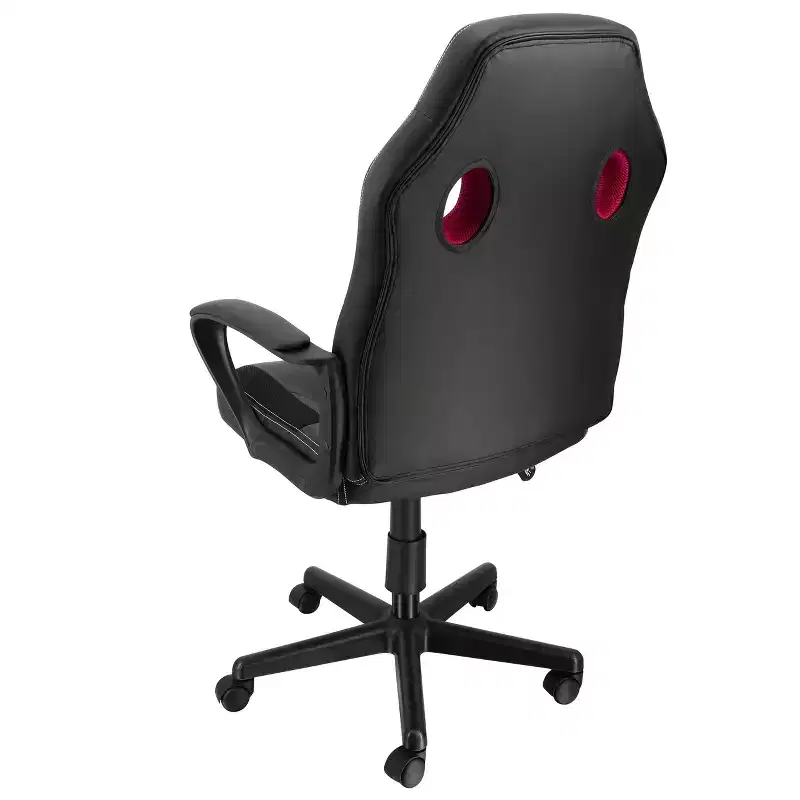 Elama High Back Adjustable Faux Leather and Mesh Office Chair in Black and Burgundy