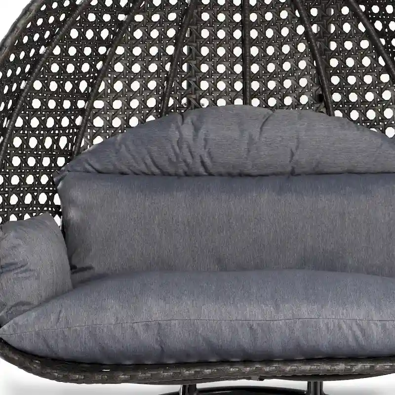 Fauteuil suspendu œuf LeisureMod pour 2 personnes avec support - Balancelle hamac/fauteuil roulant d'extérieur/intérieur en rotin tressé avec coussins