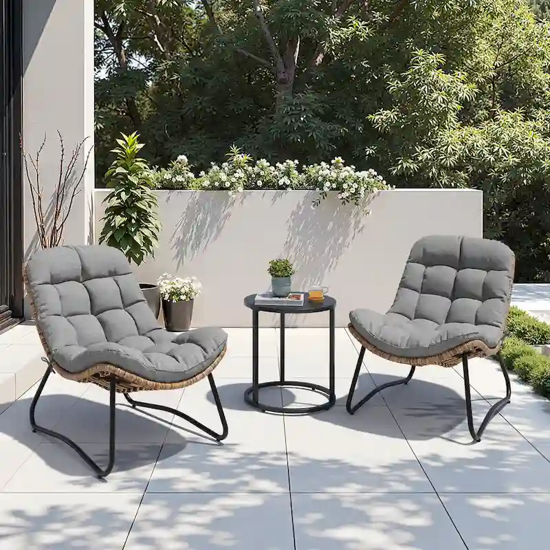 Fauteuils Papasan d'extérieur avec coussin, en rotin PE, confortables pour patio, avec table d'appoint