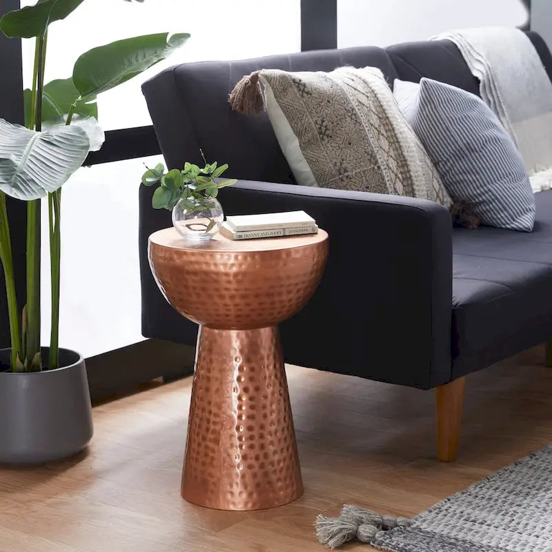 Metal Accent Table with Hammered Design - Bronze or Copper