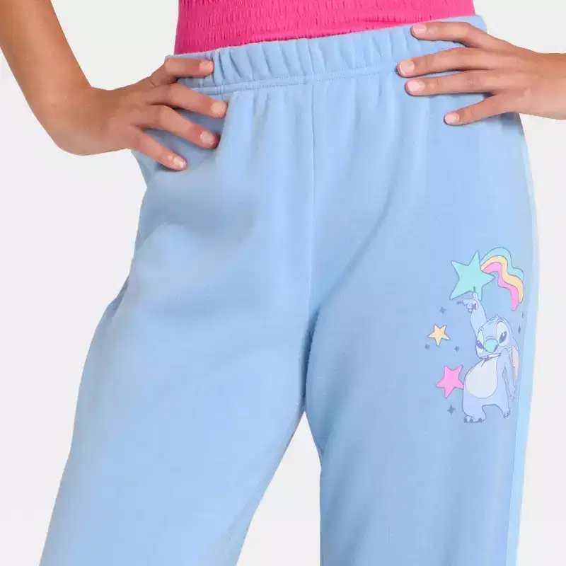 Girls' Disney Stitch Fleece Sweatpants - Aqua Blue