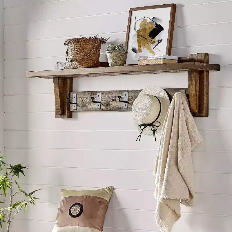 Durango Industrial Wood Coat Hook Entryway Shelf Dark Brown - Alaterre Furniture: Mid-Century Modern, Wall Mounted Storage, 5 Hooks