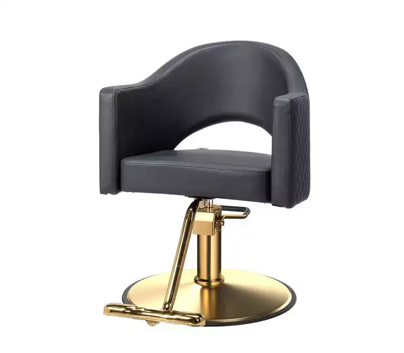 Karl Home Black Heavy Duty 360-Swivel Styling Chair with Rhombus Stitch Pattern Back and Gold Footrest