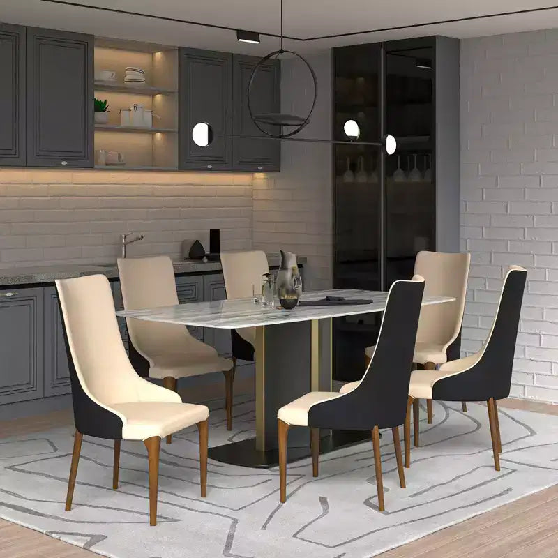 LeisureMod Elm Modern Dining Chair  High Back Curved Armless Design, Upholstered Leather Seat with Ash Wood Legs for Dining Room & Kitchen