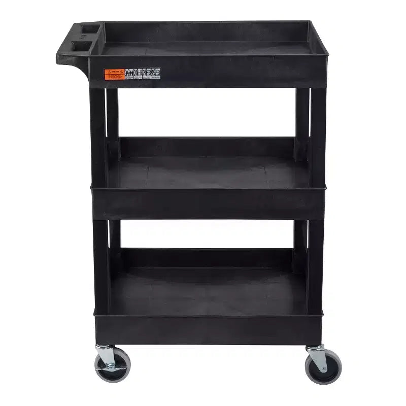 3-Shelf Compact Utility Cart with Casters, 300 lb Capacity, 24W x 18D x 34H, HDPE