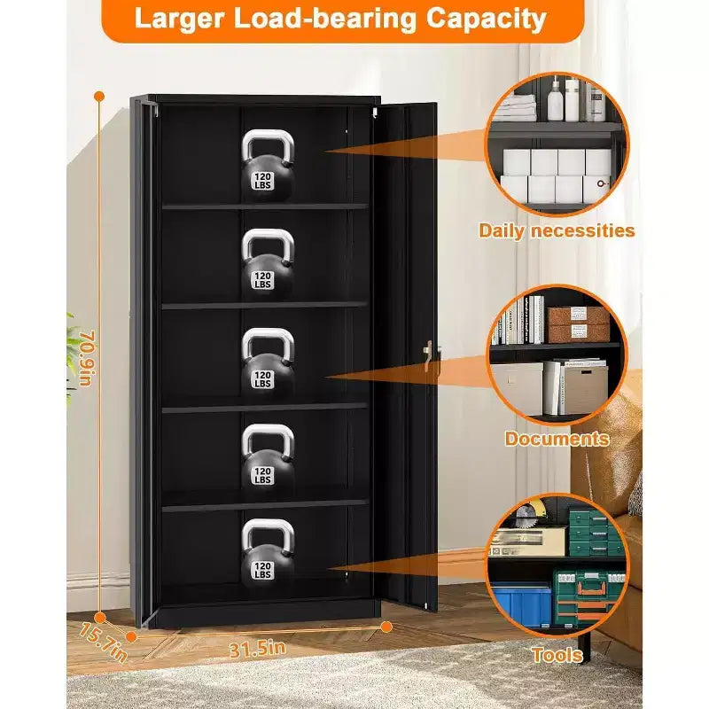 72 in Locking Rolling Cabinet ,Heavy-Duty Garage Storage for Workshop/storehouse - Pegboard Door Design, Mobile Steel Cabinet (Black)