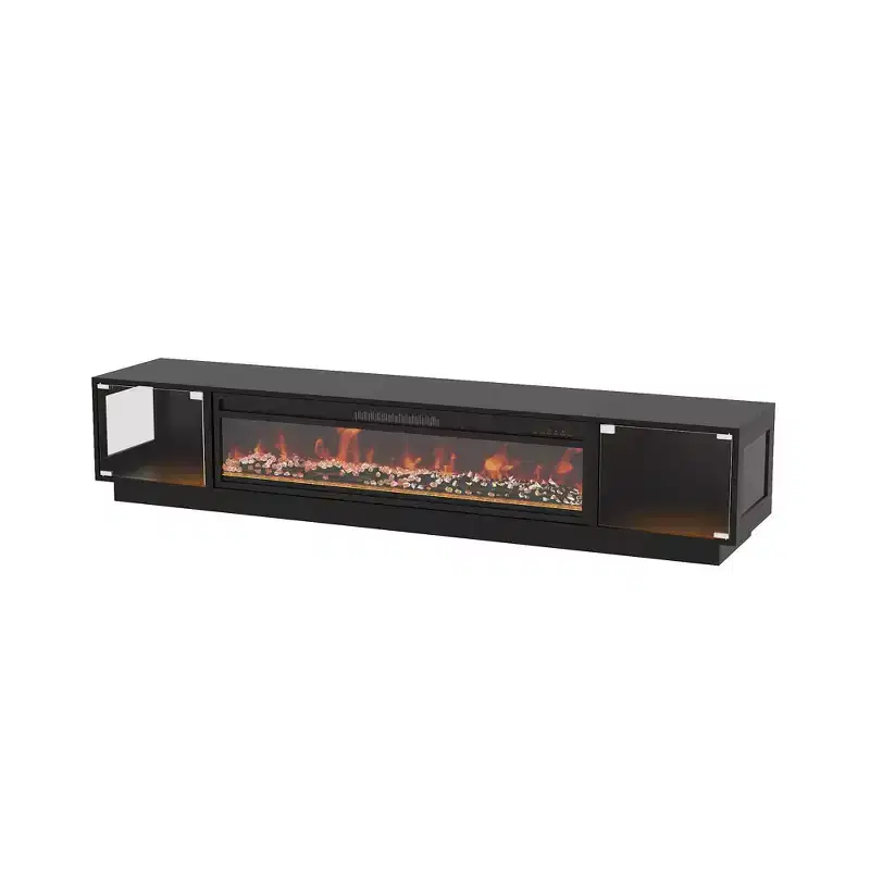 Black 2-in-1 Media Console+Electric Fireplace,78.7 TV Stand with Glass-Door Storage,12 Colors+5 Brightness ,Entertainment Center & Heating Hub