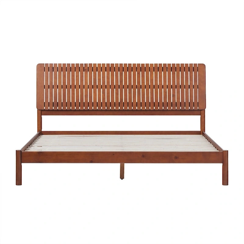 Slatted Headboard Modern King Platform Bed Frame - Wood Slat Support, No Box Spring Needed