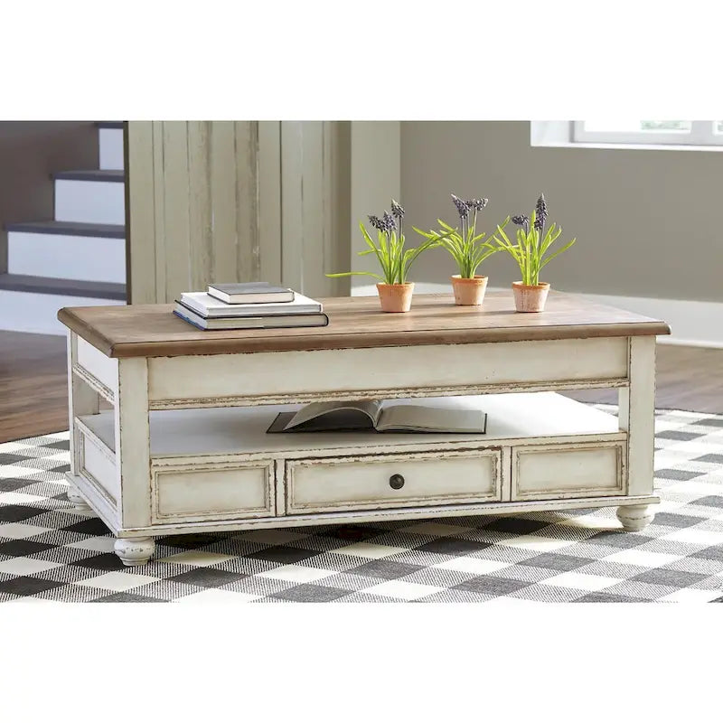 White/Brown Traditional Lift Top Coffee Table