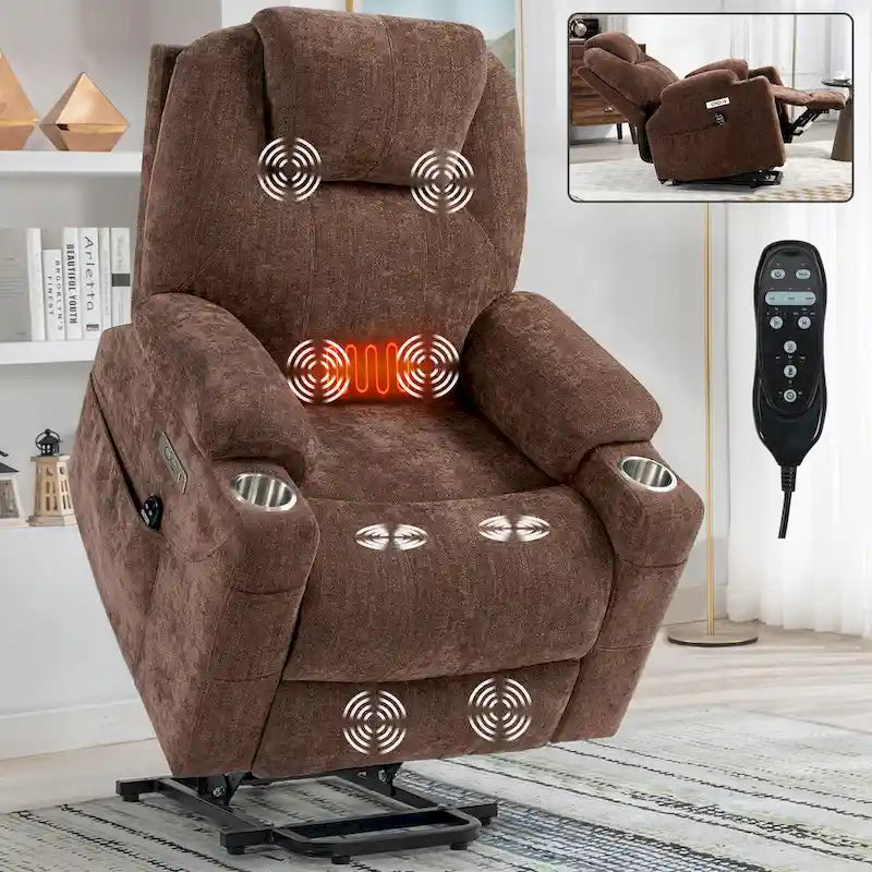 Power Lift Recliner | 8-Point Massage | Lumbar Heat | Dual USB | Steel Cup Holders | Blue