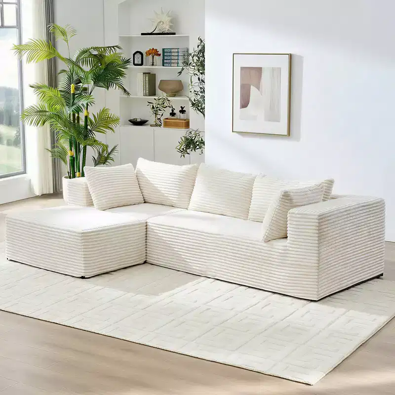 Mjkone Oversized Corduroy L-Shaped Sectional Sofa with Chaise, Modular Design, Black