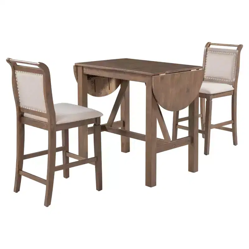 Clihome 3-Piece Drop Leaf Dining Table Set,Extendable Half-Round Design with Farmhouse Chairs,for Small Space, Rustic Style