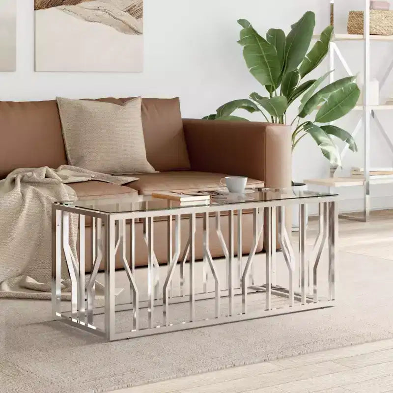 vidaXL Coffee Table Silver Stainless steel Medium Modern Coffee Table
