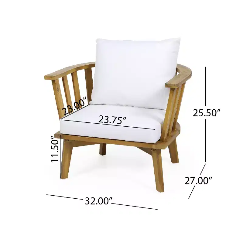 Christopher Knight Home Dean Outdoor Acacia Wood Club Chairs with Cushions (Set of 2), White and Teak