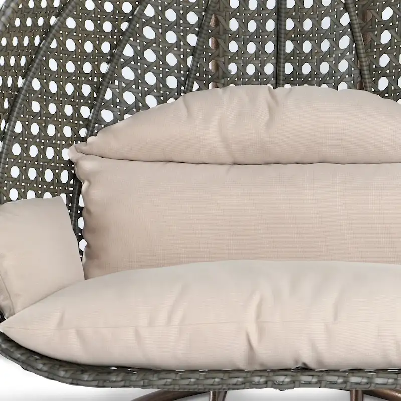 Fauteuil suspendu œuf LeisureMod pour 2 personnes avec support - Balancelle hamac/fauteuil roulant d'extérieur/intérieur en rotin tressé avec coussins
