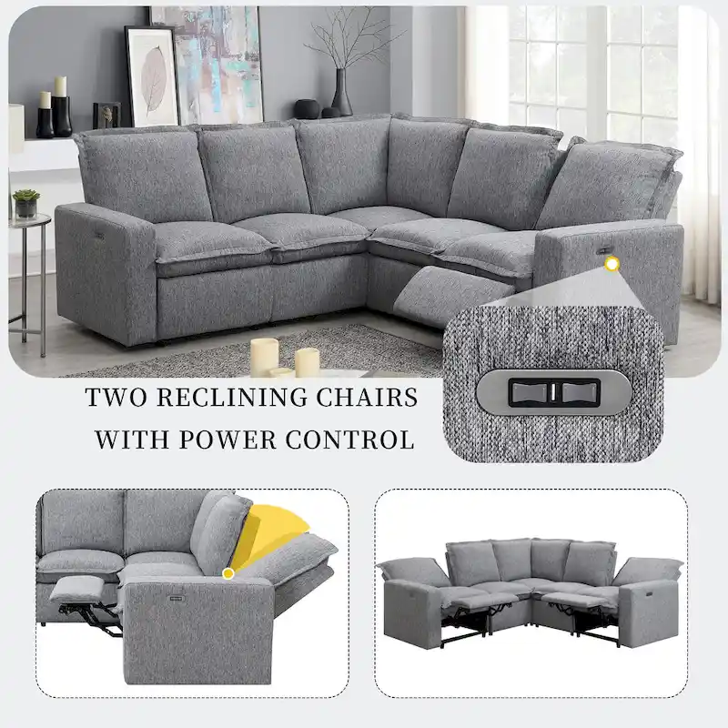 L-Shaped 5-Seater Power Recliner Sofa with USB Port