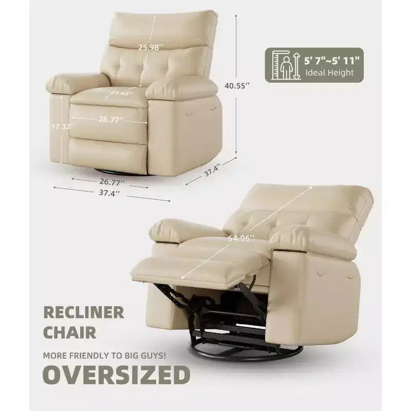 27 Oversized Recliner Chairs with Heat and Massage-360 Swivel Lazy Recliner Chair for Adults- Manual Rocking Chair with Remote Control for Living