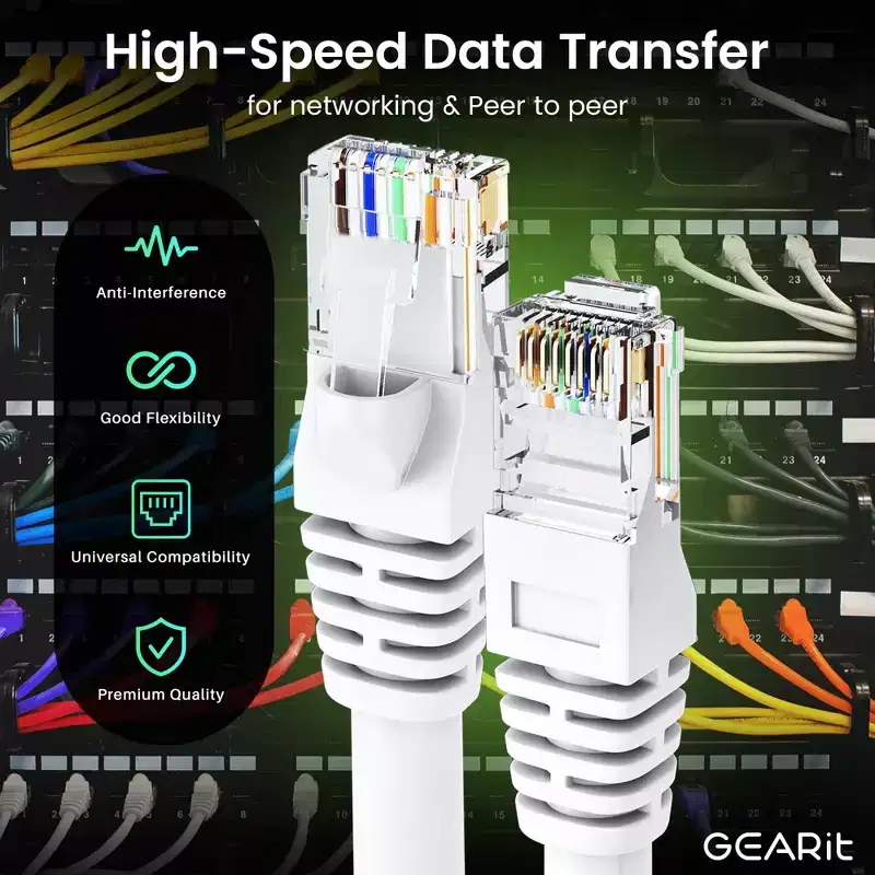 GEARit Cat6 Ethernet Patch Cable - Snagless RJ45, Stranded, 550Mhz, UTP, Pure Bare Copper Wire, 24AWG - White - 0.5ft