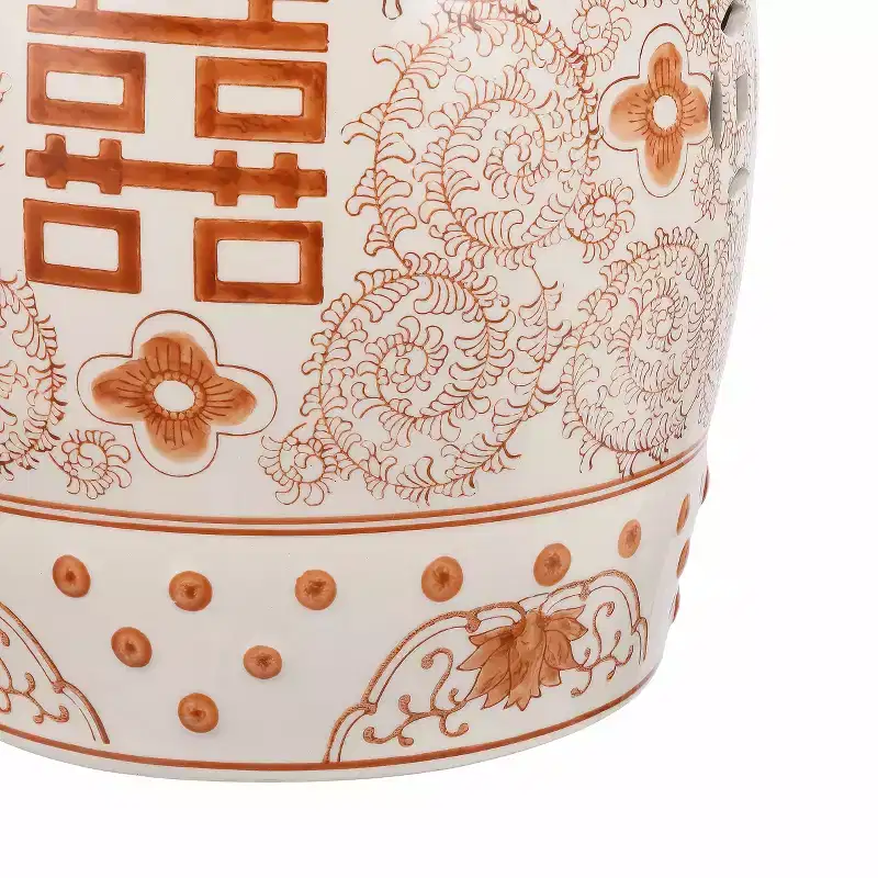 JONATHAN Y Double Happiness 18 Chinoiserie Ceramic Drum Garden Stool/Accent Table