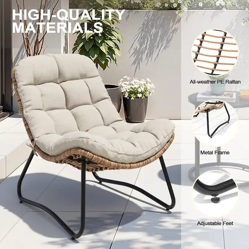 Fauteuils Papasan d'extérieur avec coussin, en rotin PE, confortables pour patio, avec table d'appoint