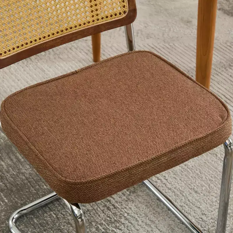 2Pcs Modern Dining Chairs with Linen Seat, Rattan Back & Chrome Base