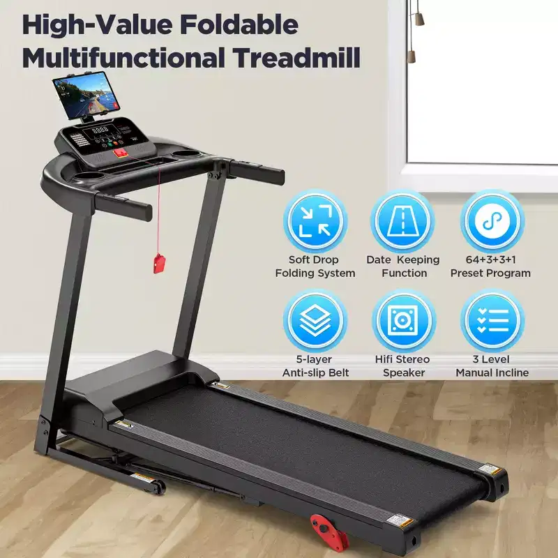 Treadmill on sale  3.5HP Folding Treadmill for Home, 12% Manual Incline, 7.5 MPH, 71 Programs, APP Control, Heart Rate Monitor, knee strap gift