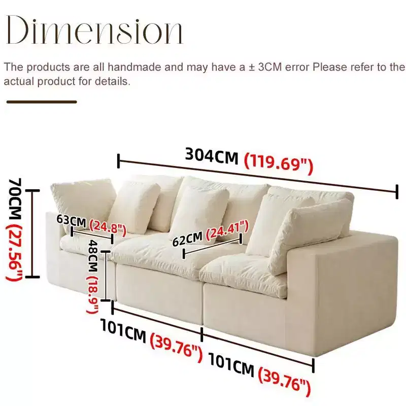 Swtroom Modular Sectional Sofa 120 Sectional Couches 3 Seater Throw Pillows Chenille Couch Beige