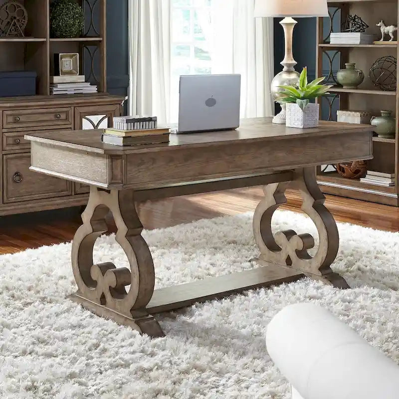 Simply Elegant White, Brown, & Heathered Taupe Writing Desk