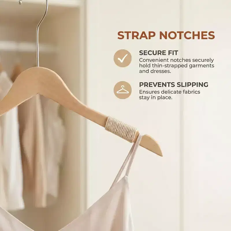 REGALWOVEN Wood Rope Space Saving Durable Materials Standard Hangers 2 Pcs