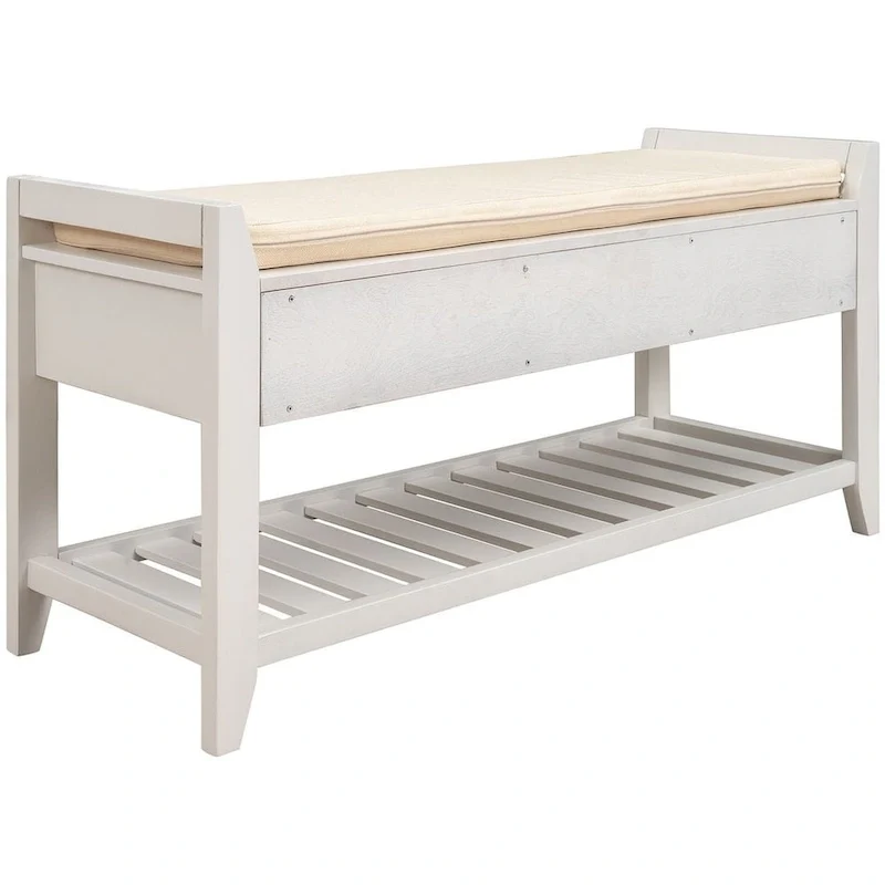 Wooden Storage Bench with Shoe Rack and Drawers