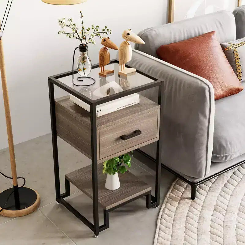 1PCS Nightstands, Beside Table with Storage Drawer and 3-Tier StorageSmall End Table