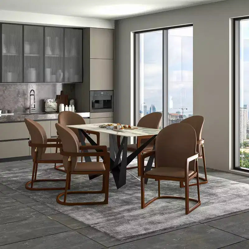 LeisureMod Svelta Series Modern Dining Chair with Solid Wood Frame and Leather Upholstery, Comfortable Seating for Dining Rooms