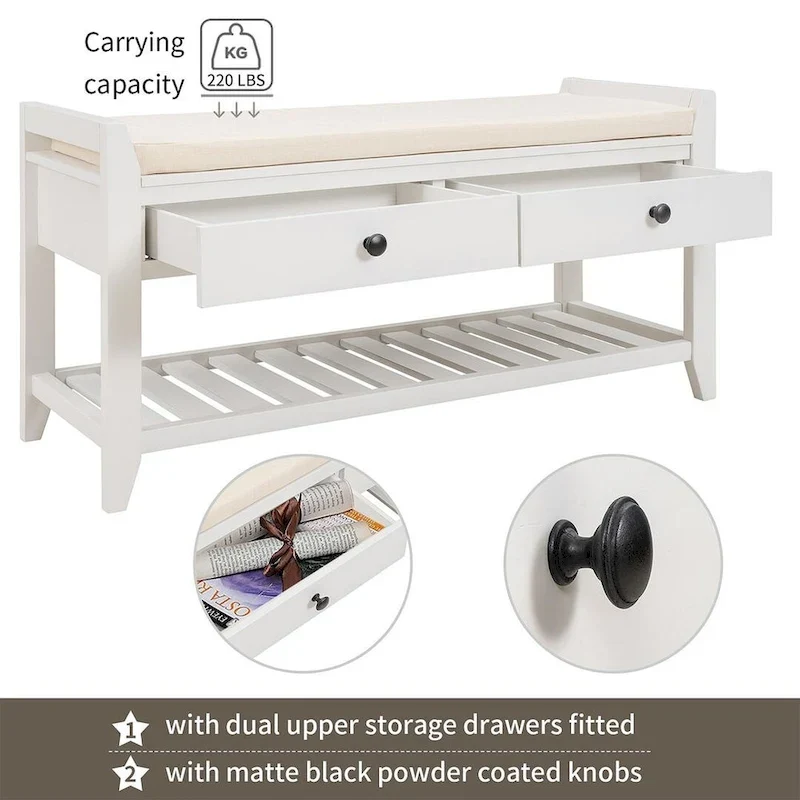 Wooden Storage Bench with Shoe Rack and Drawers