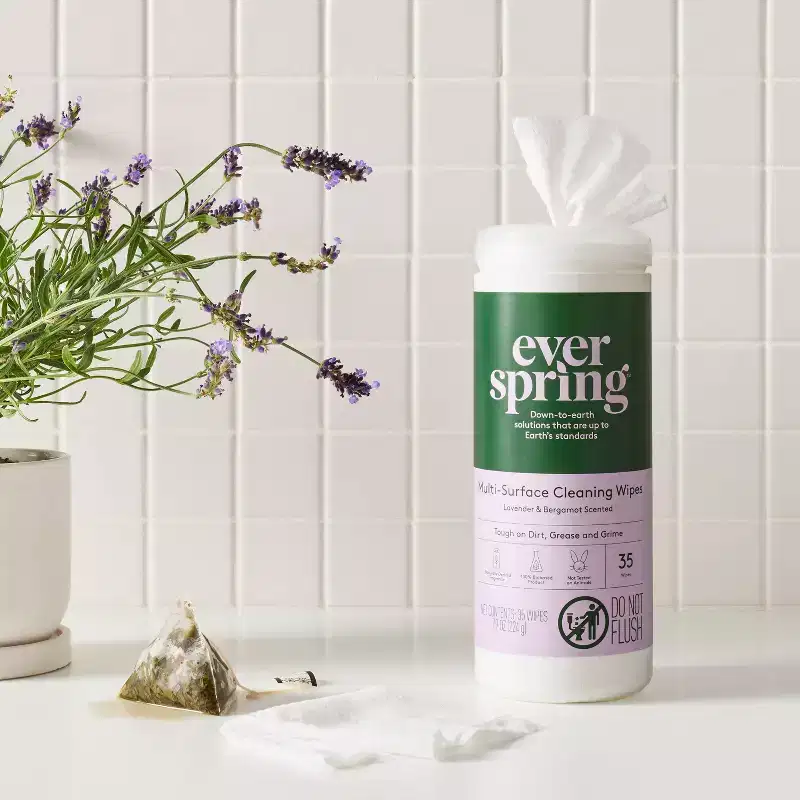 Lavender & Bergamot Multi Surface Cleaning Wipes - 35ct - Everspring™: Plastic Canister, Multipurpose Use
