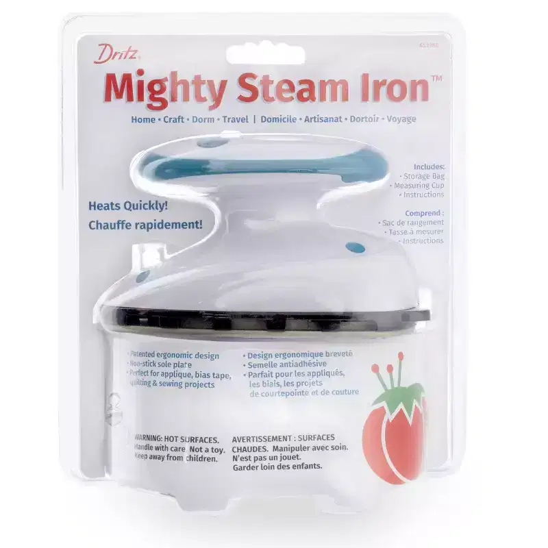 Dritz Mighty Steam Iron: Travel-Size Garment Iron, 800W, Stainless Steel Sole Plate, 100ml Tank, 6ft Cord, White